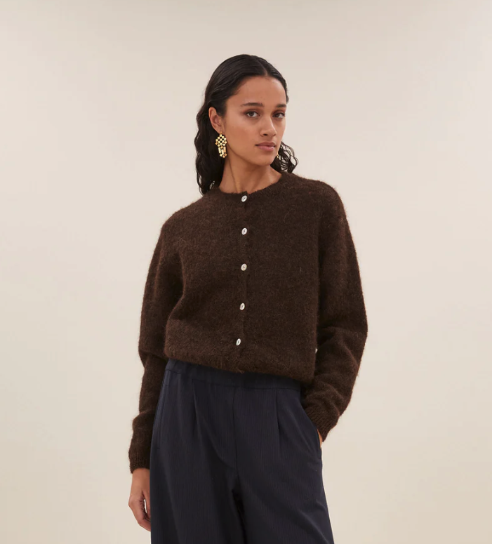 By-Bar Cleo Natural Cardigan Deep Brown Damen Strickjacke dunkelbraun